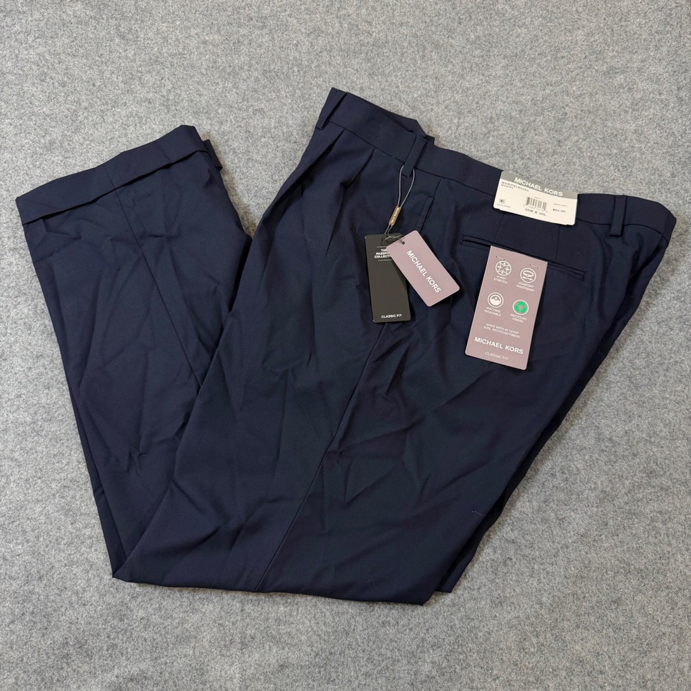 Michael Kors Marina Navy Blue Pleated Cuffed Dress Pants 36x30 MARIPXLX0253